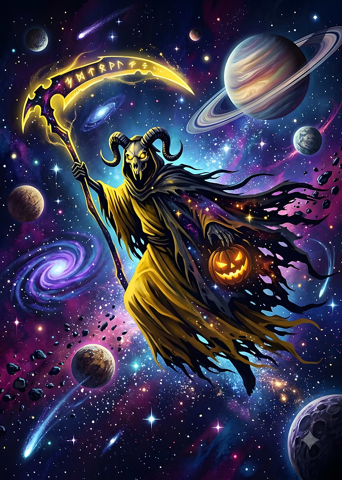 Cosmic Grim Reaper with Jack-o'-lantern