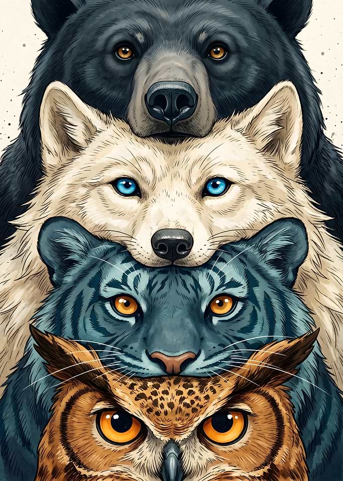 Stacked Animal Portraits Illustration