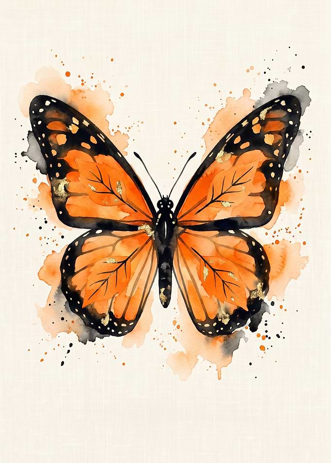 Watercolor Monarch Butterfly with Gold Accents