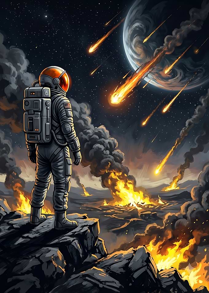 Astronaut Watching Meteor Shower Destruction