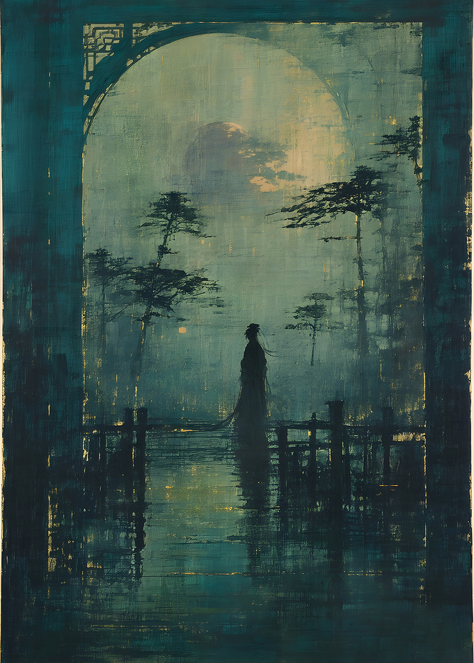 Solitary Figure in Misty Landscape