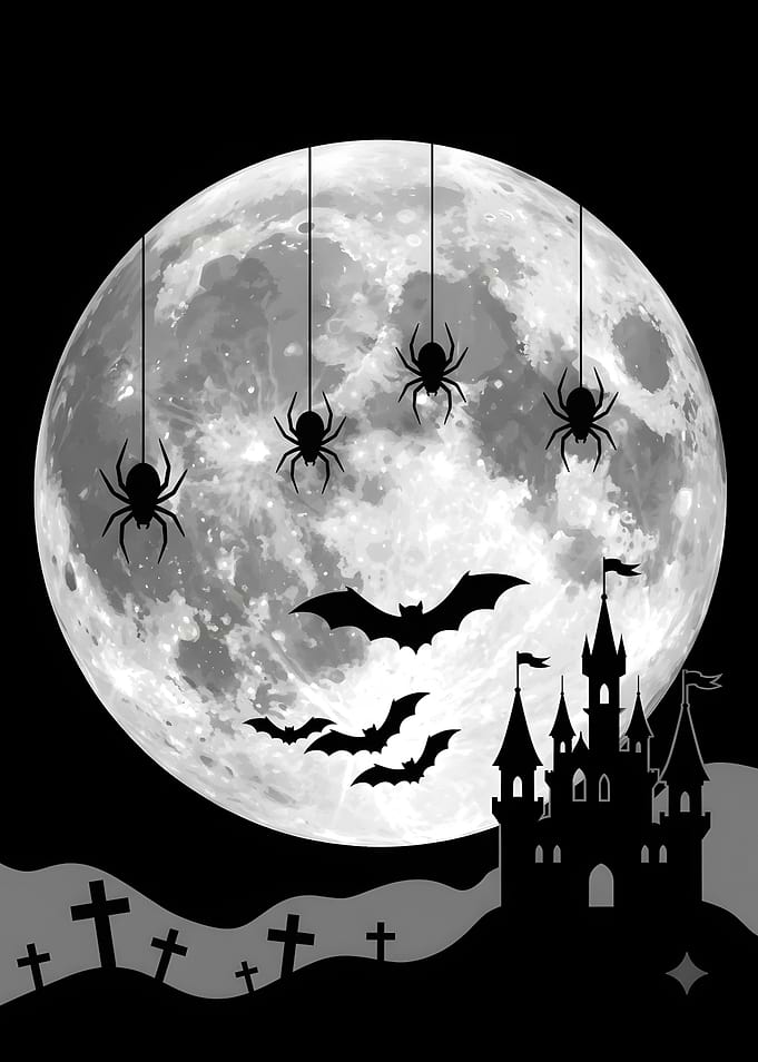 Spooky Halloween Moonlit Castle Scene