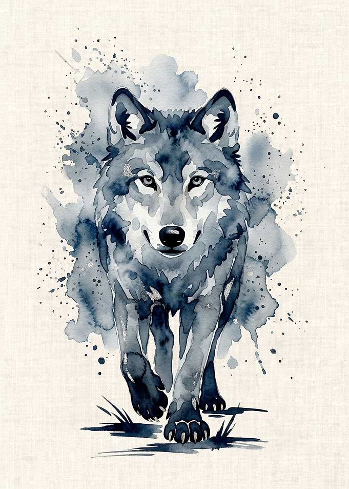 Watercolor Wolf Portrait