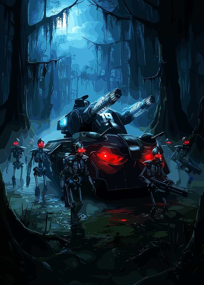 Robot Army and Tank in Swamp