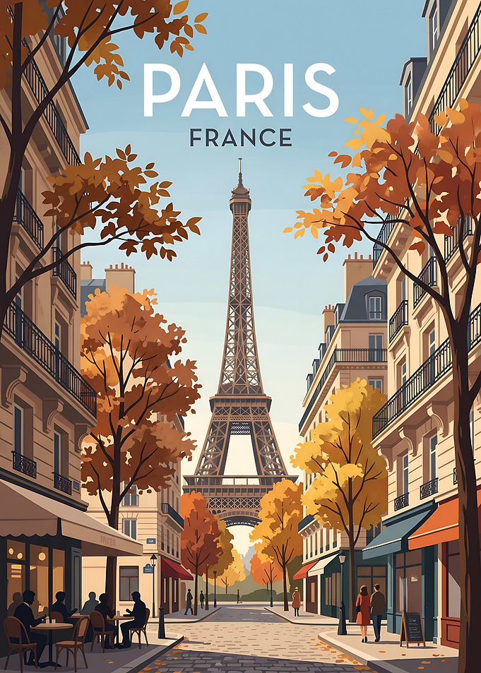 Paris Eiffel Tower Autumn Street