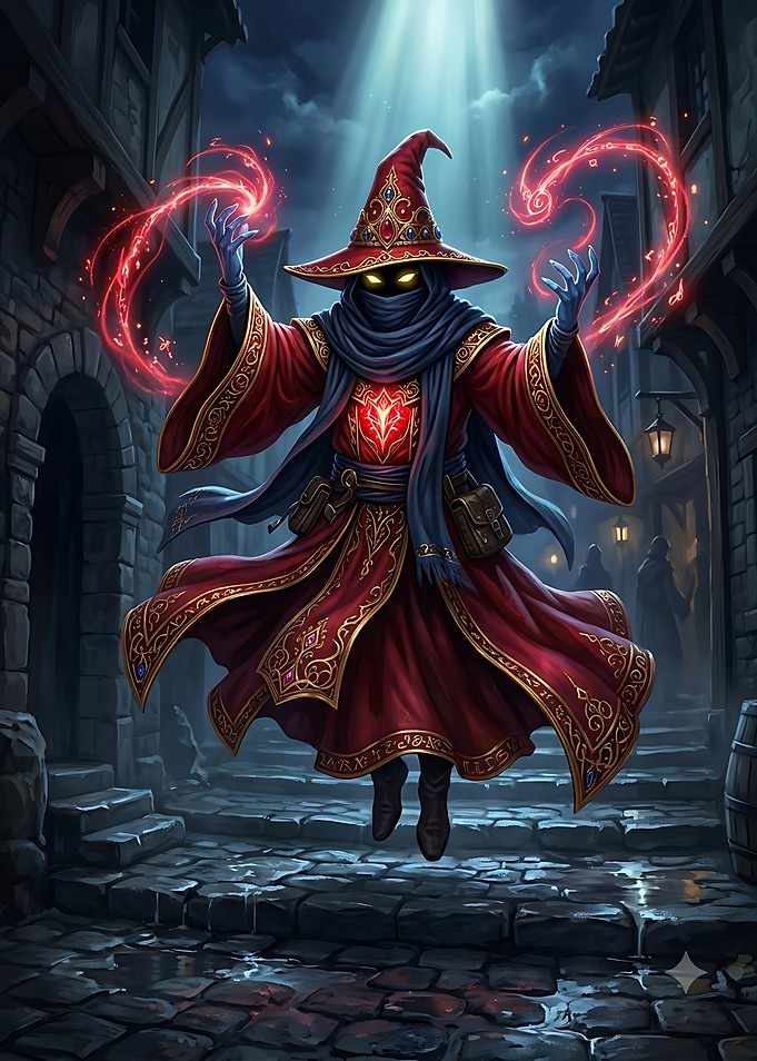 Mystical Red Wizard Casting Magic