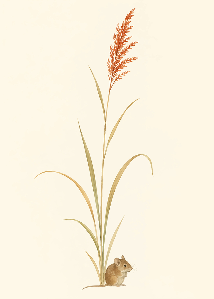 Watercolor Illustration of Mouse and Grass