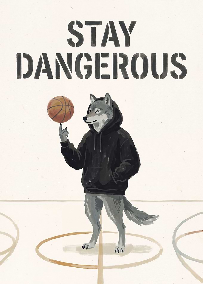 Stay Dangerous Wolf Basketball Poster