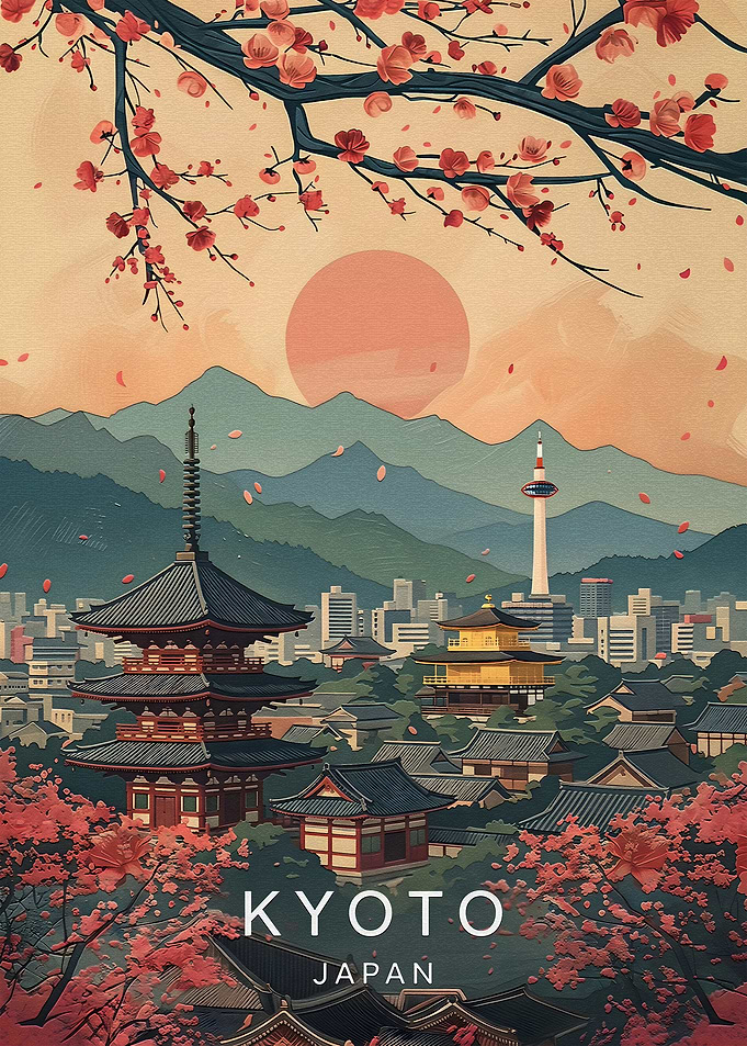 Kyoto Japan Cherry Blossom Travel Poster