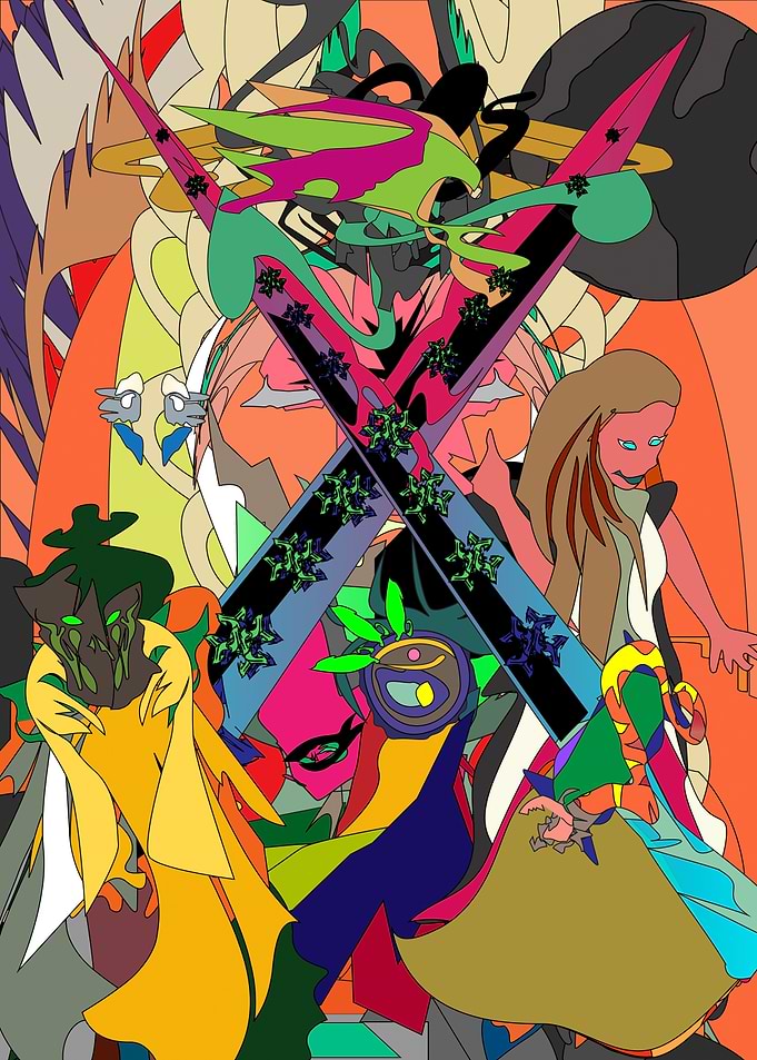 Abstract Anime Style Character Collage