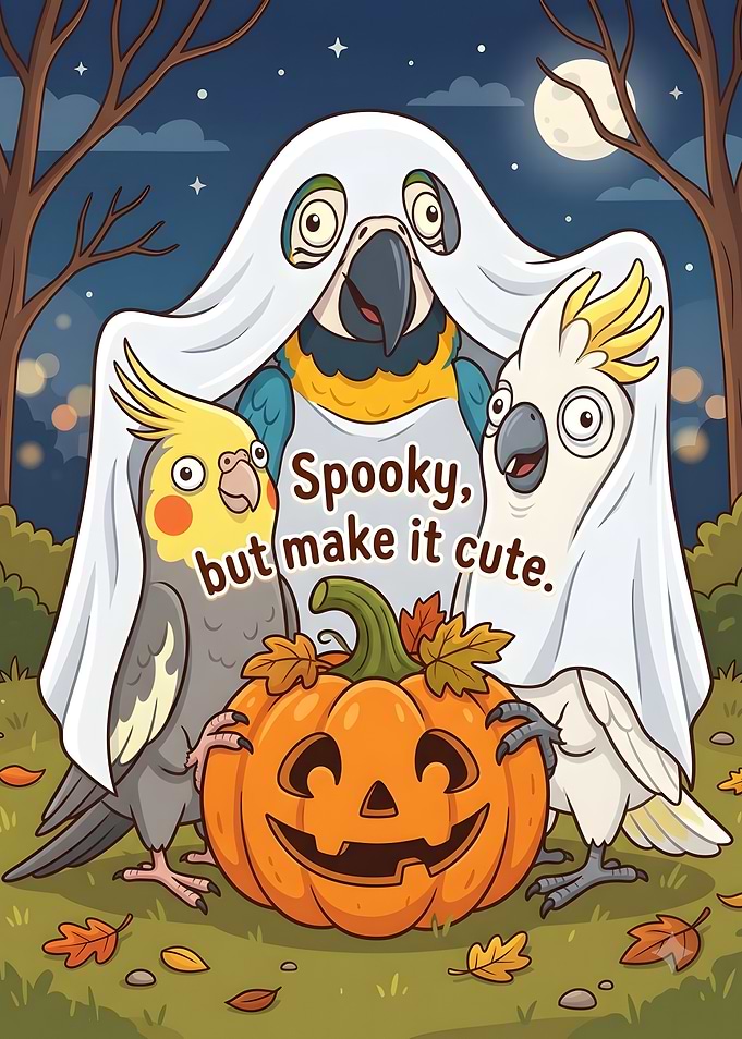 Cute Halloween Parrots with Pumpkin