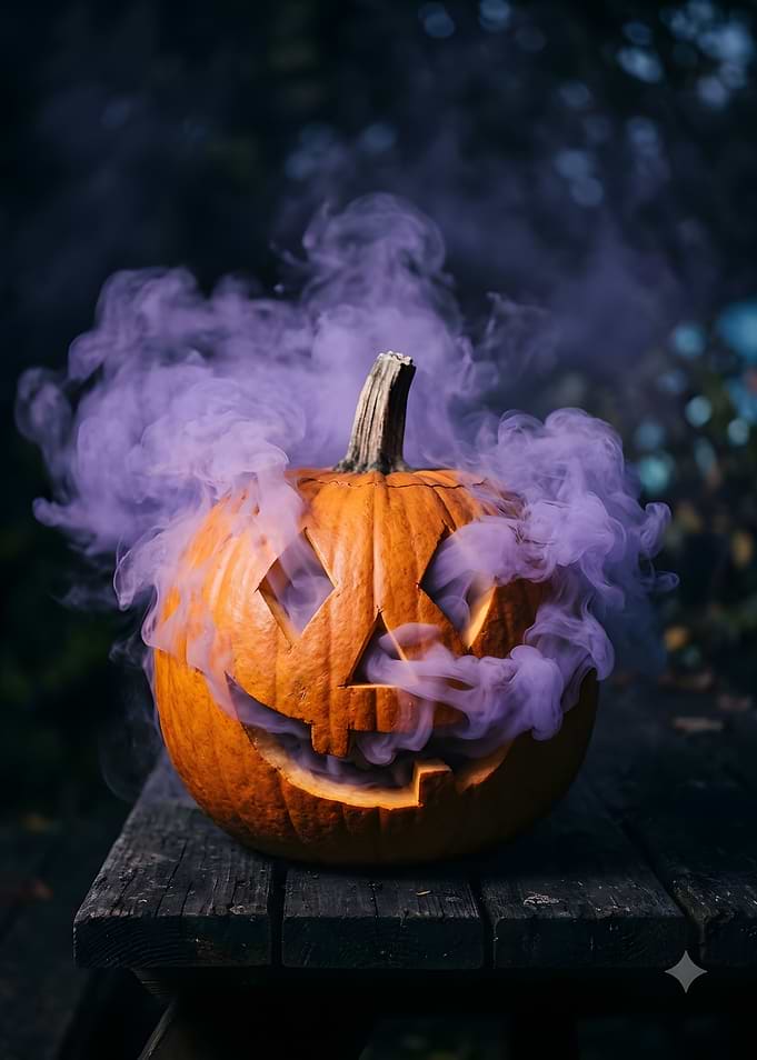 Spooky Jack-o'-lantern with Purple Smoke