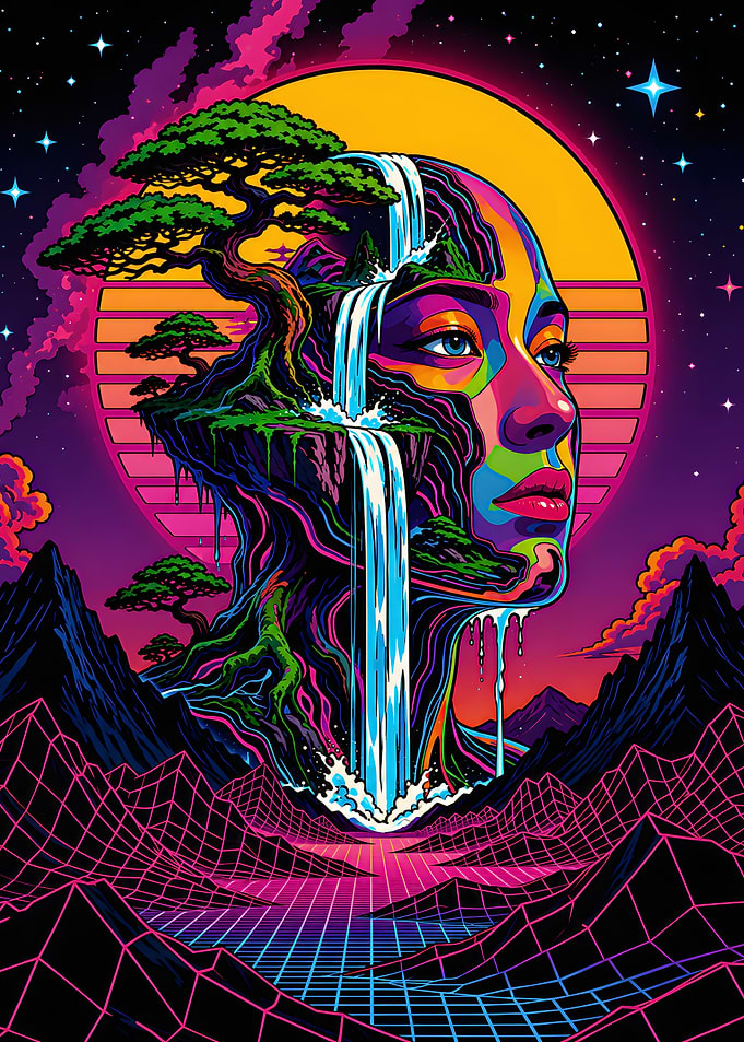 Surreal Synthwave Bonsai Portrait