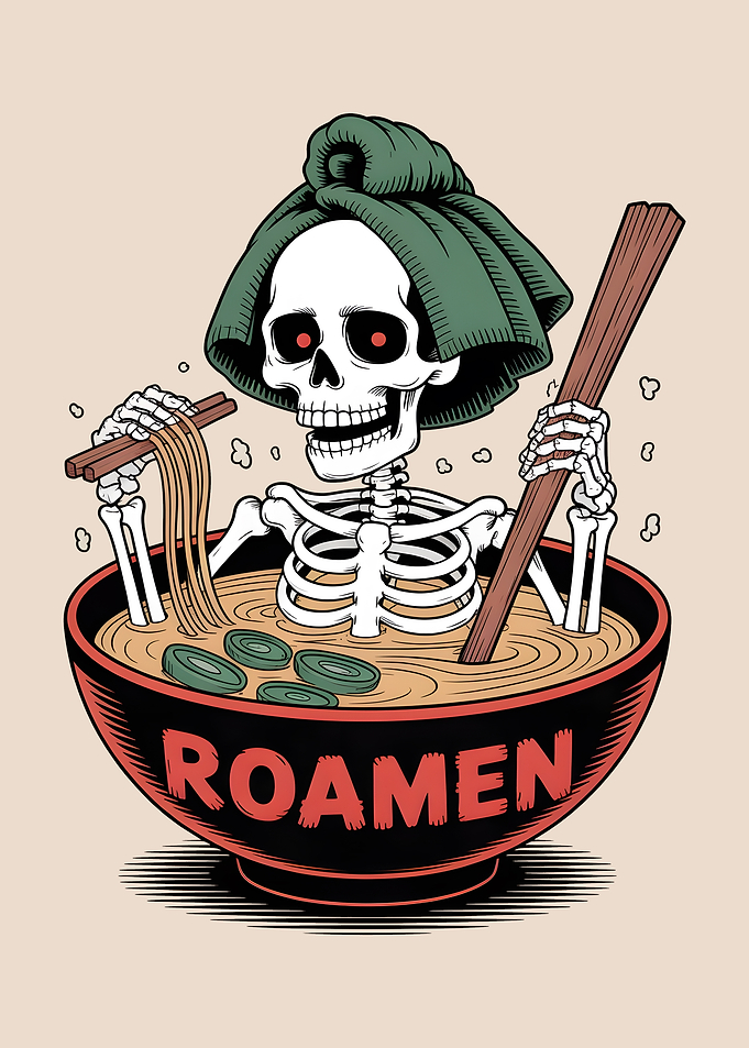 Skeleton Eating Ramen Illustration