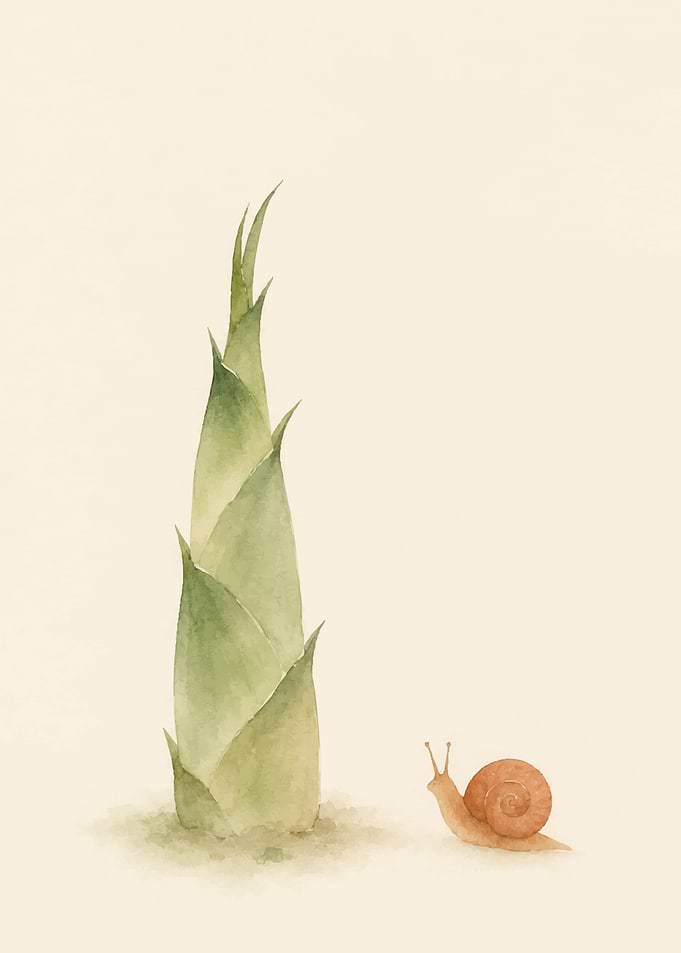 Watercolor Bamboo Shoot and Snail