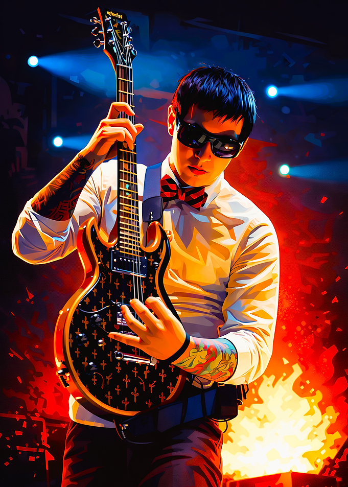 Tattooed Guitarist Performing on Stage