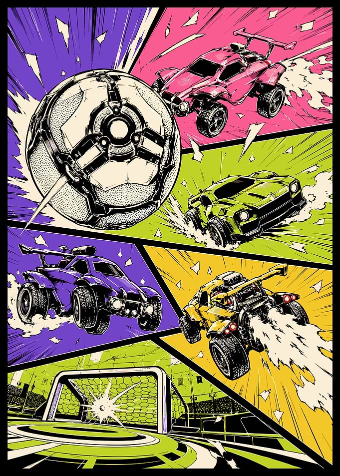 Rocket League Comic Book Style Poster