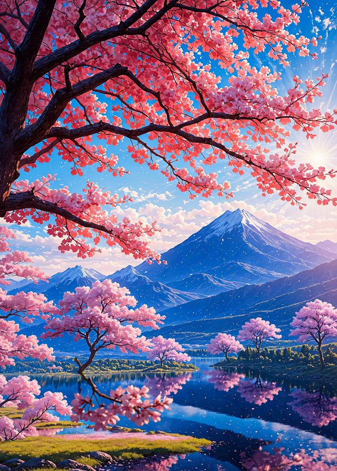 Sakura Cherry Blossoms and Mount Fuji Landscape
