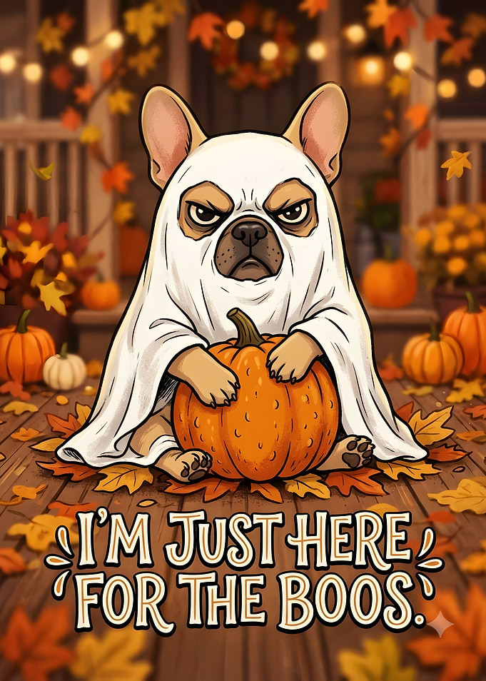Grumpy French Bulldog Ghost Halloween Art
