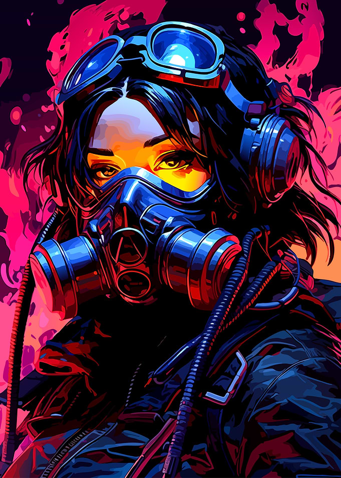 Cyberpunk Girl with Gas Mask