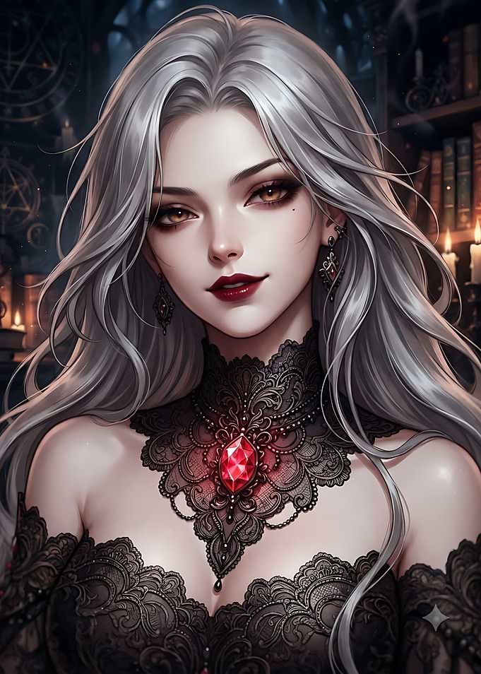 Elegant Silver-Haired Gothic Sorceress