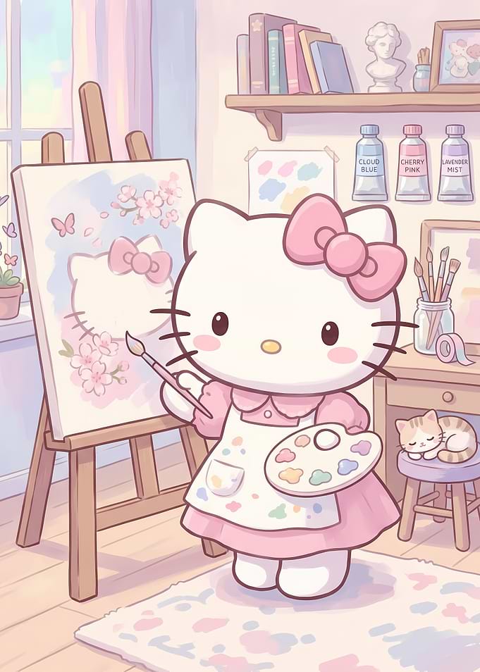 Hello Kitty Painting in Art Studio