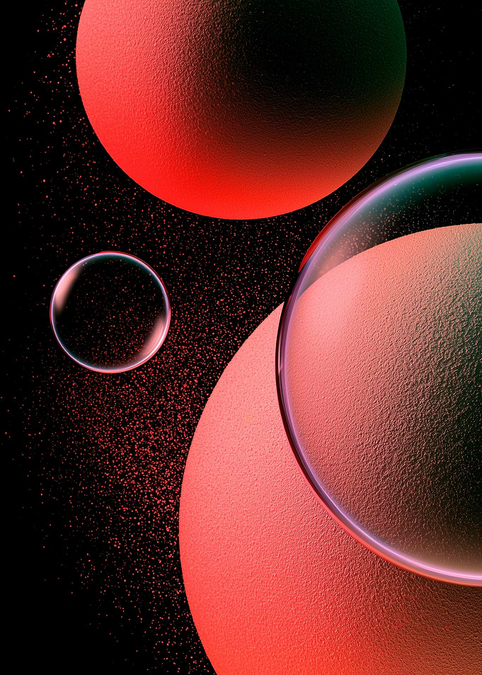 Abstract Red Spheres and Bubbles