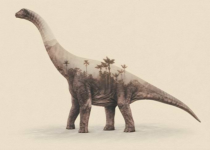Double Exposure Dinosaur Jungle Art