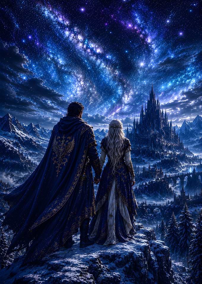 Royal Couple Overlooking Fantasy Kingdom