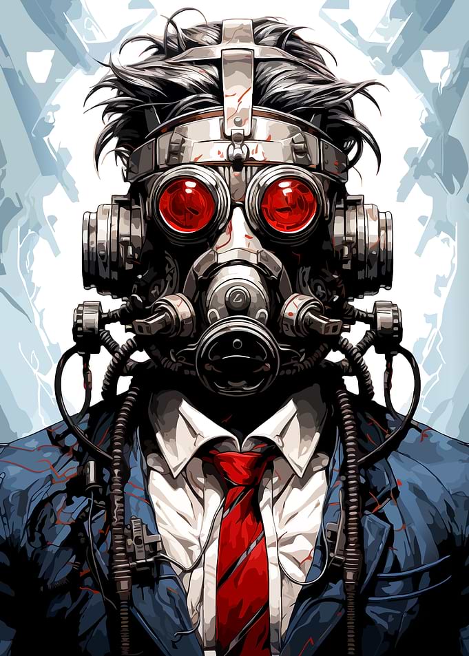 Dystopian Businessman in Gas Mask