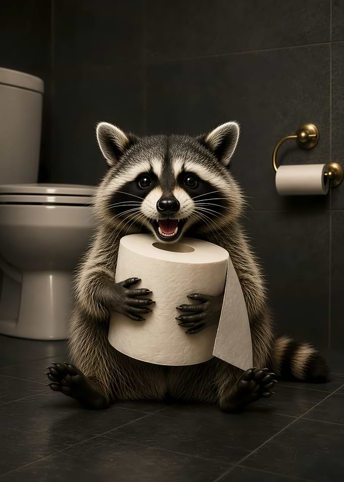 Cute Raccoon Holding Toilet Paper