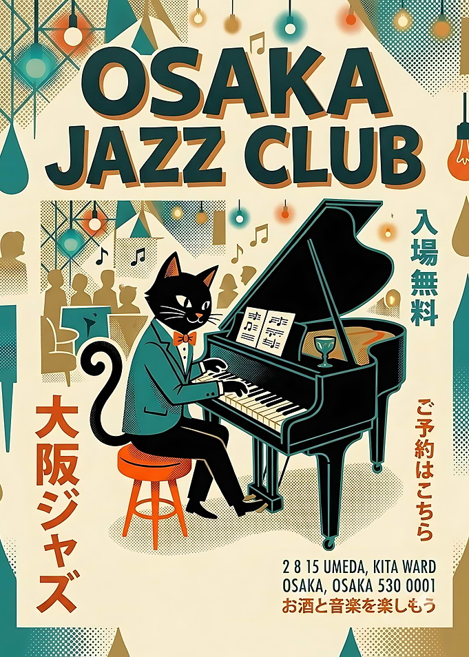 Osaka Jazz Club Cat Poster