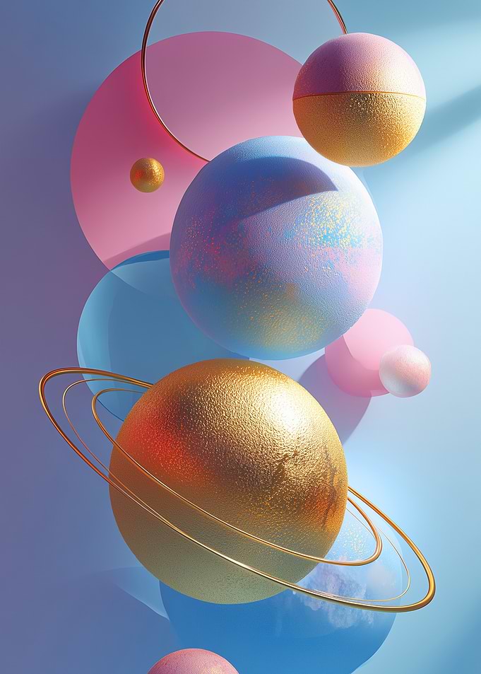 Abstract 3D Golden Planet Composition