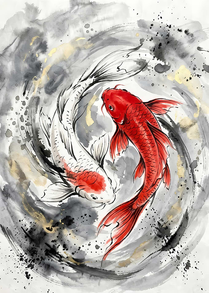 Red and White Koi Fish Yin-Yang