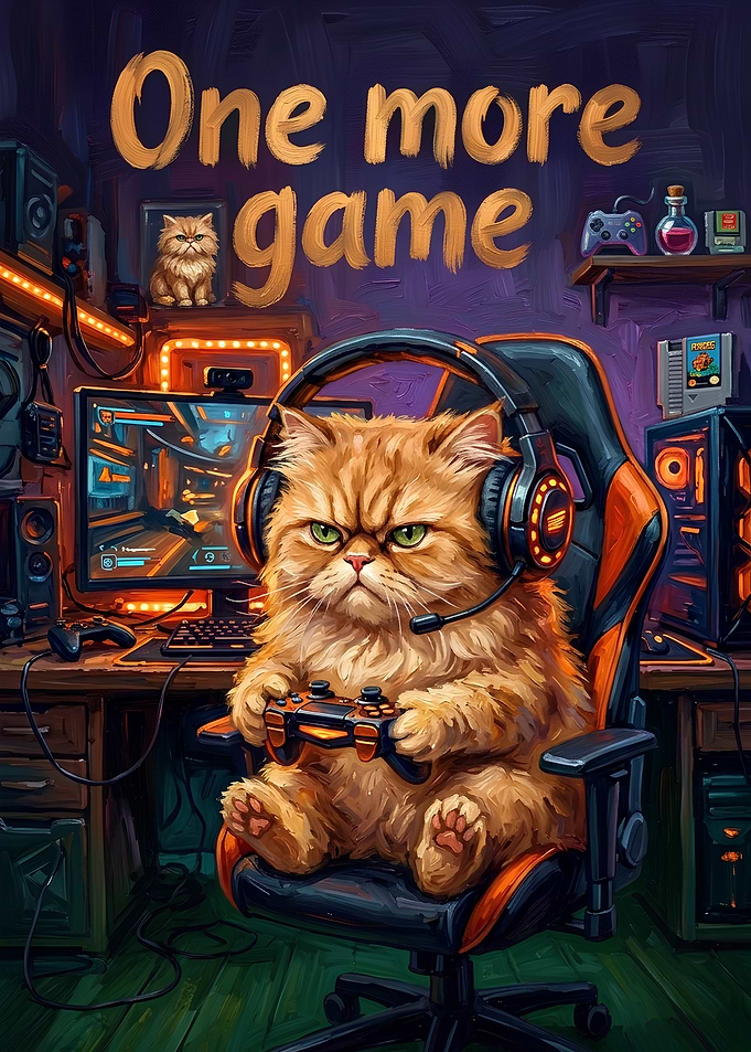 One More Game Gaming Cat