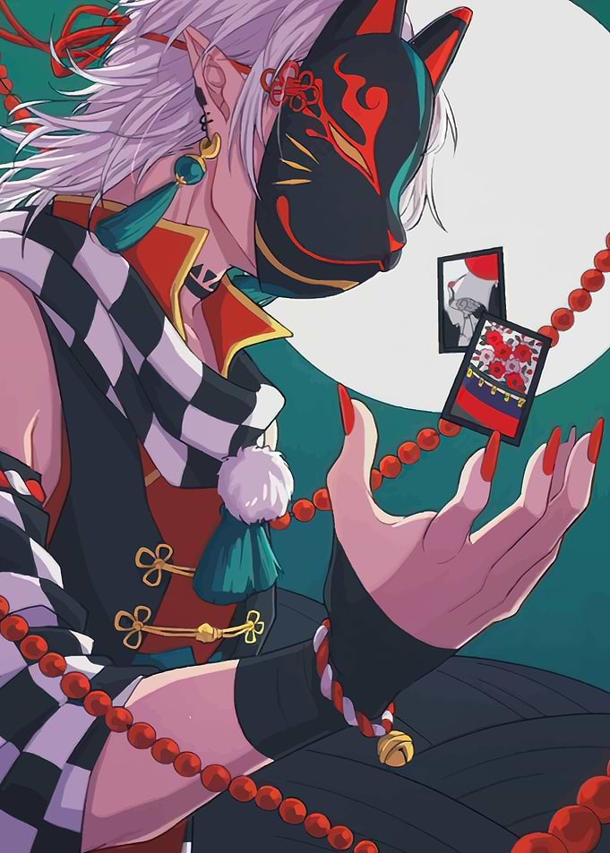 Anime Character with Kitsune Mask