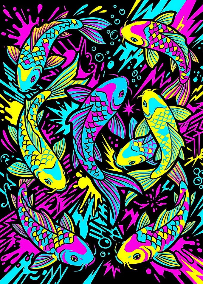 Neon Koi Fish Abstract Art