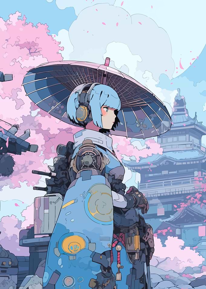 Cyberpunk Anime Girl with Umbrella