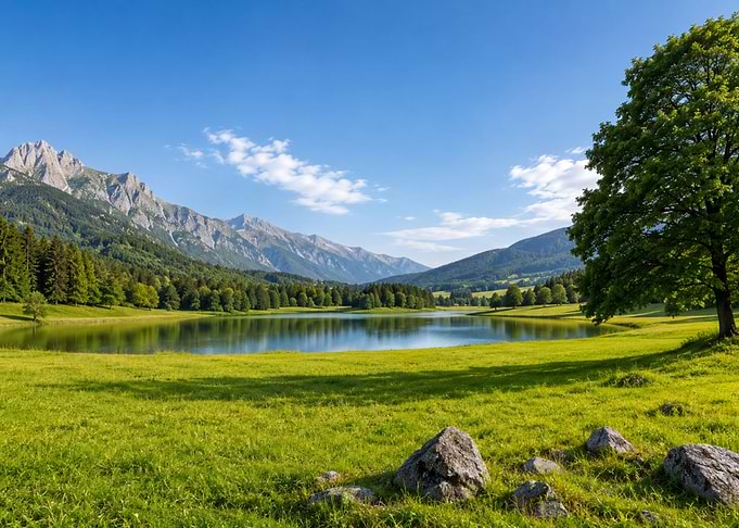 Serene Alpine Lake and Meadow