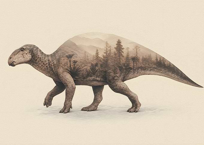 Double Exposure Dinosaur Forest Silhouette