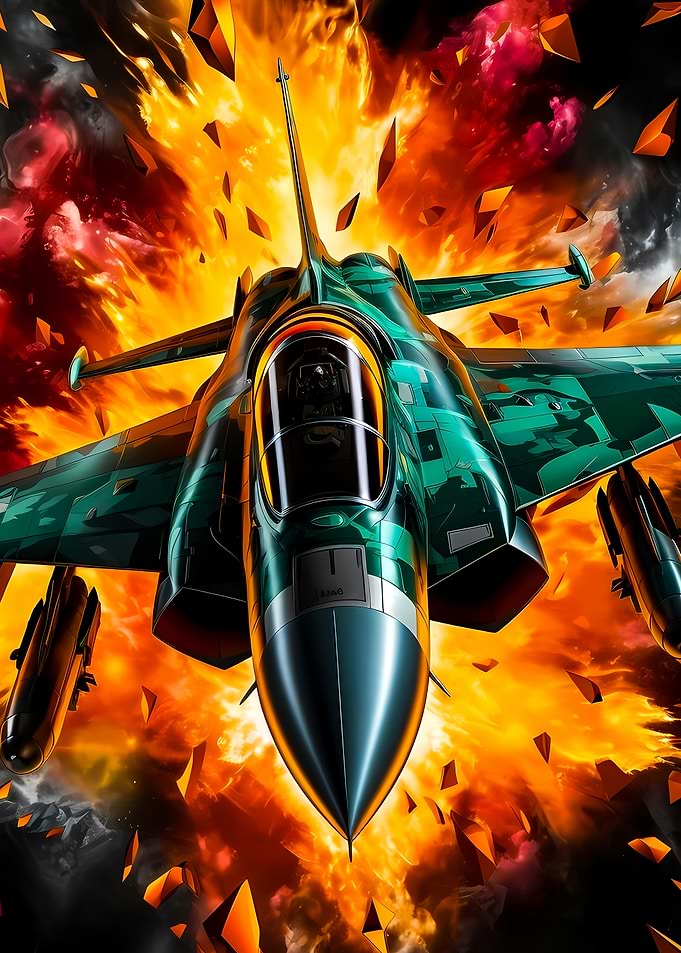 Fighter Jet Flying Through Explosion