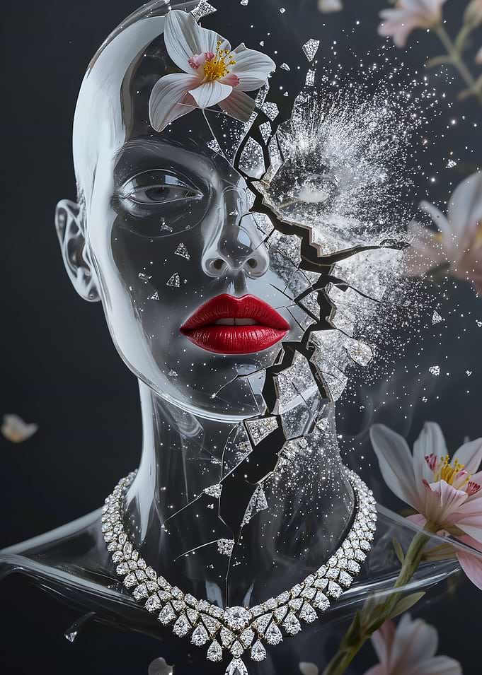 Shattered Glass Mannequin with Diamond Necklace