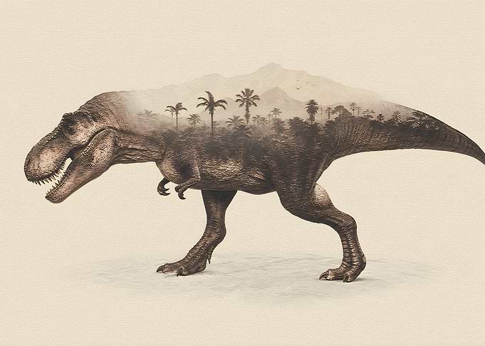 Double Exposure T-Rex Jungle Silhouette