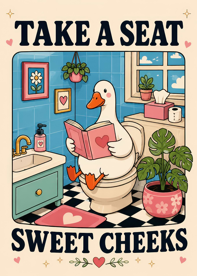 Funny Duck Reading on Toilet Poster