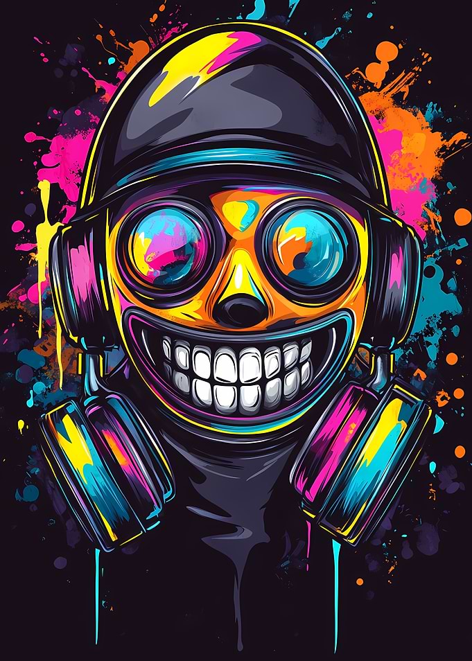 Colorful Graffiti Style DJ Skull