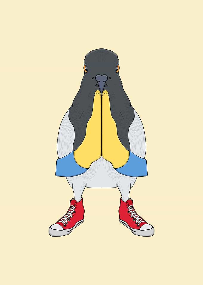Cool Pigeon in Red Sneakers