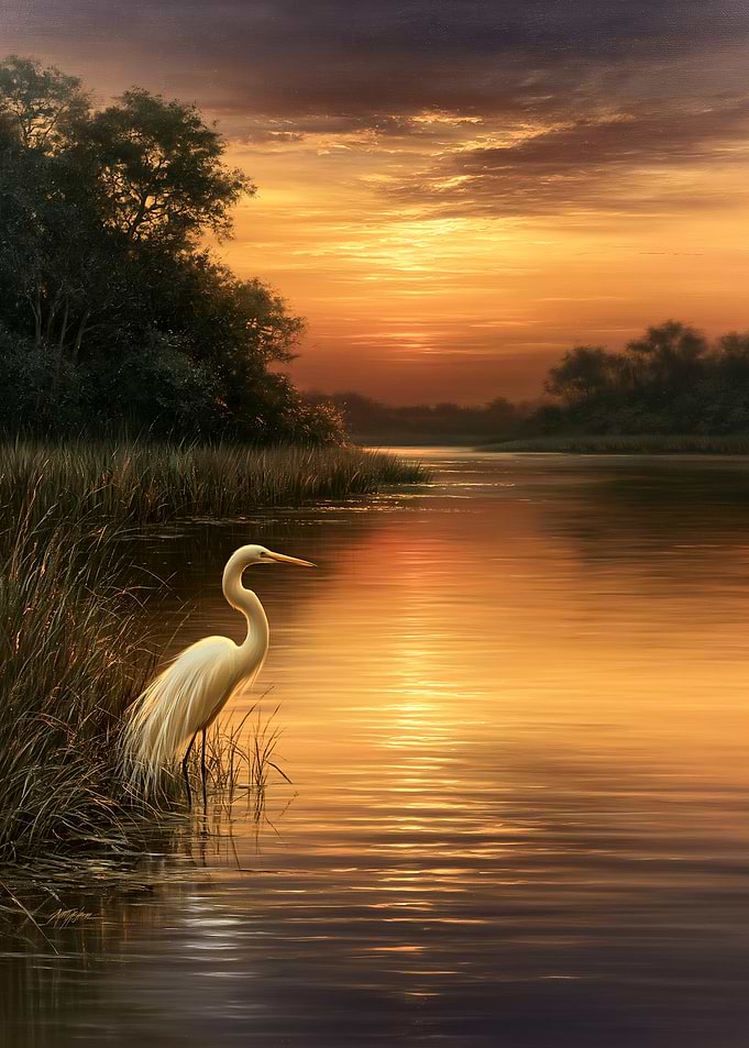 Great Egret at Golden Sunset