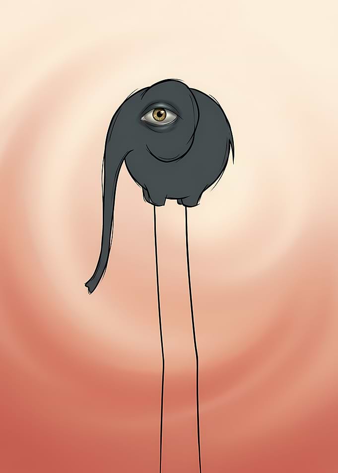 Surreal Long-Legged Elephant Illustration