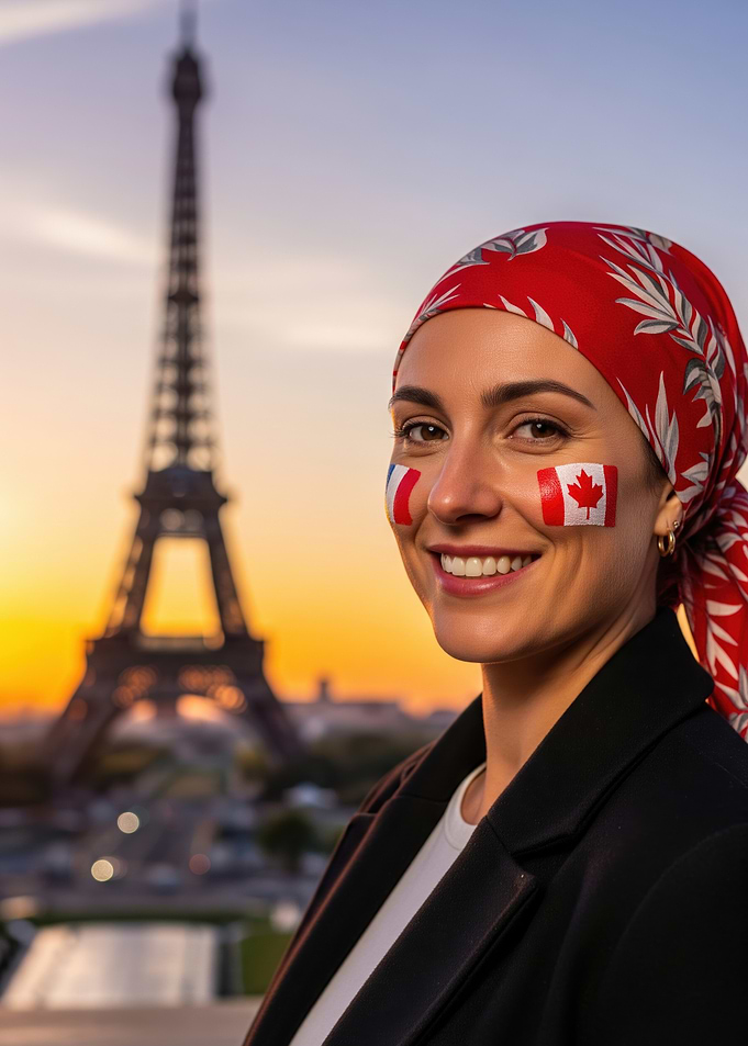Woman with French and Canadian Flags