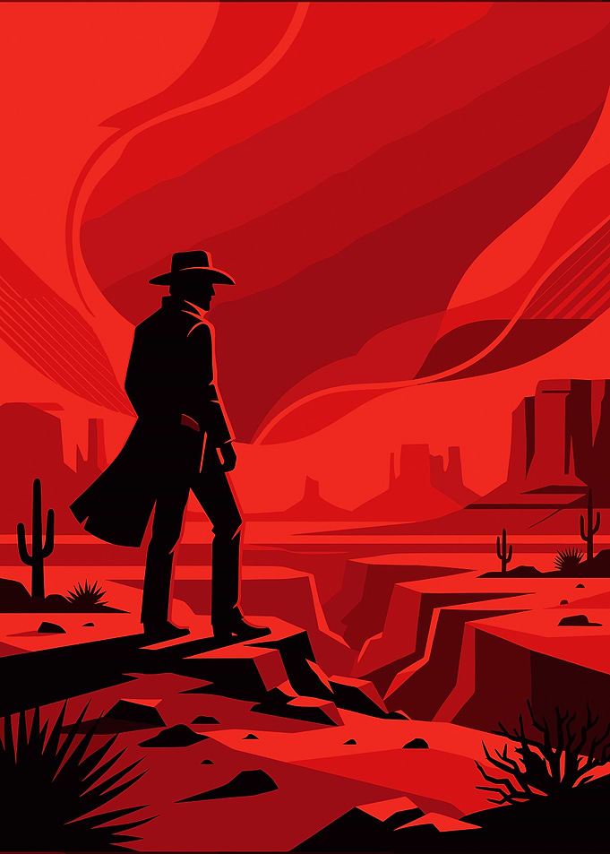 Lone Cowboy in Red Desert